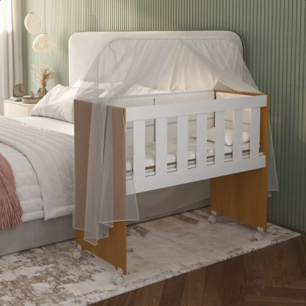 Mini Berço Com Colchão Multiuso 5 Em 1 Mesa Aparador Infantil Quarto Bebê Branco/amadeirado